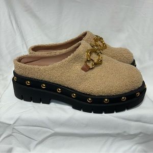 Circus by Sam Edelman Annie Faux Sherpa Slip-On Studded Lug Sole Clog Flats